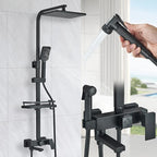 Colonne de Douche avec Pommeau Carré et Petite Étagère - Noir