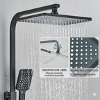 Colonne de Douche avec Pommeau Carré et Petite Étagère - Noir
