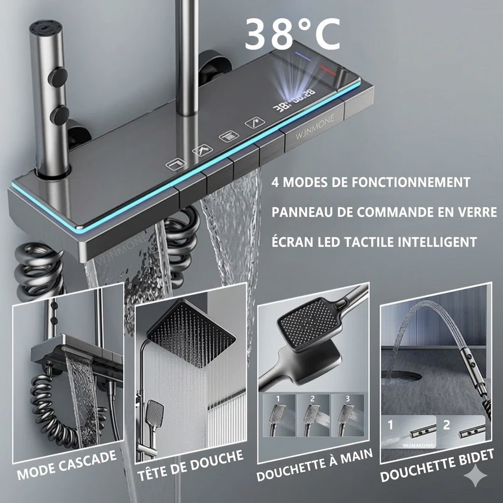 Colonne de Douche Blanche avec Boutons LED et Affichage Digital - Argent