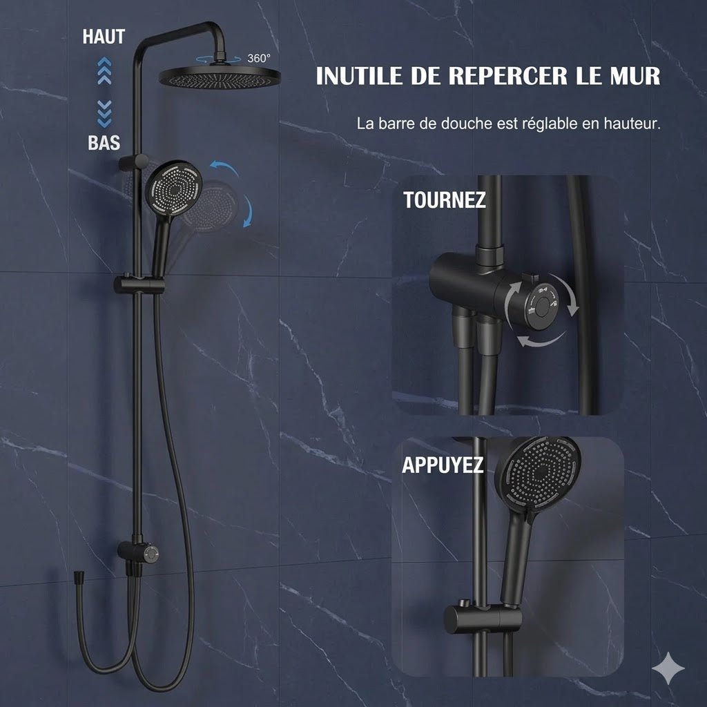Colonne de Douche Classique avec Mitigeur - Noir