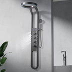 Colonne de Douche Haut de Gamme avec Pommeau en Anneau et Jets - Gris