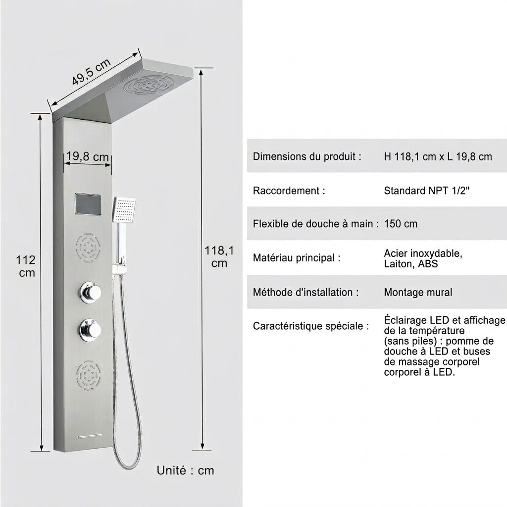 Colonne de Douche Hydromassante - Gris