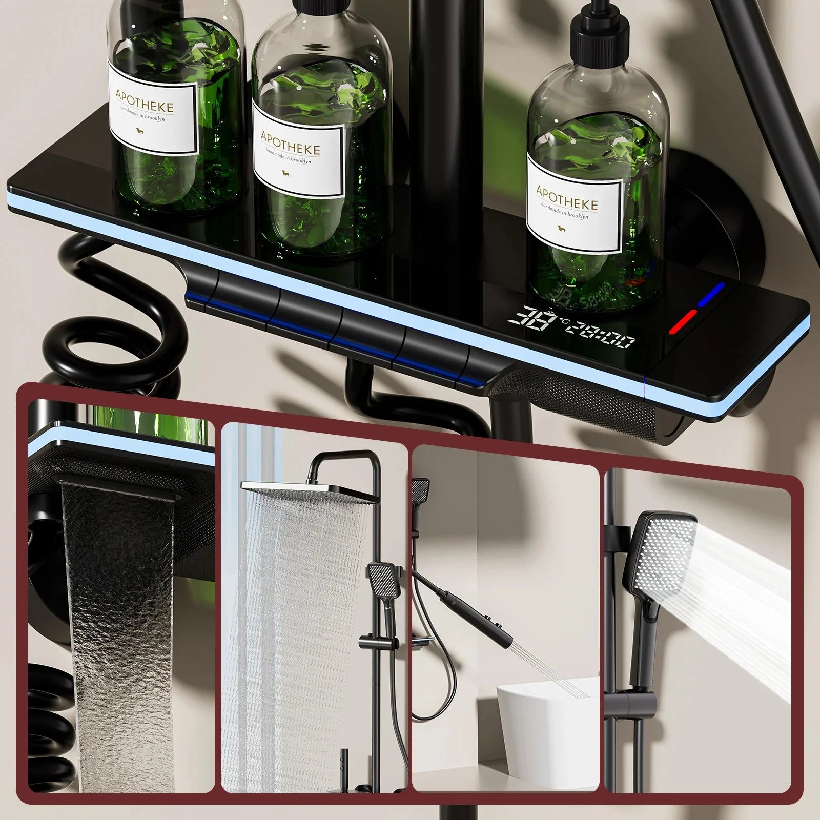 Colonne de Douche Thermostatique Affichage Digital - Gris