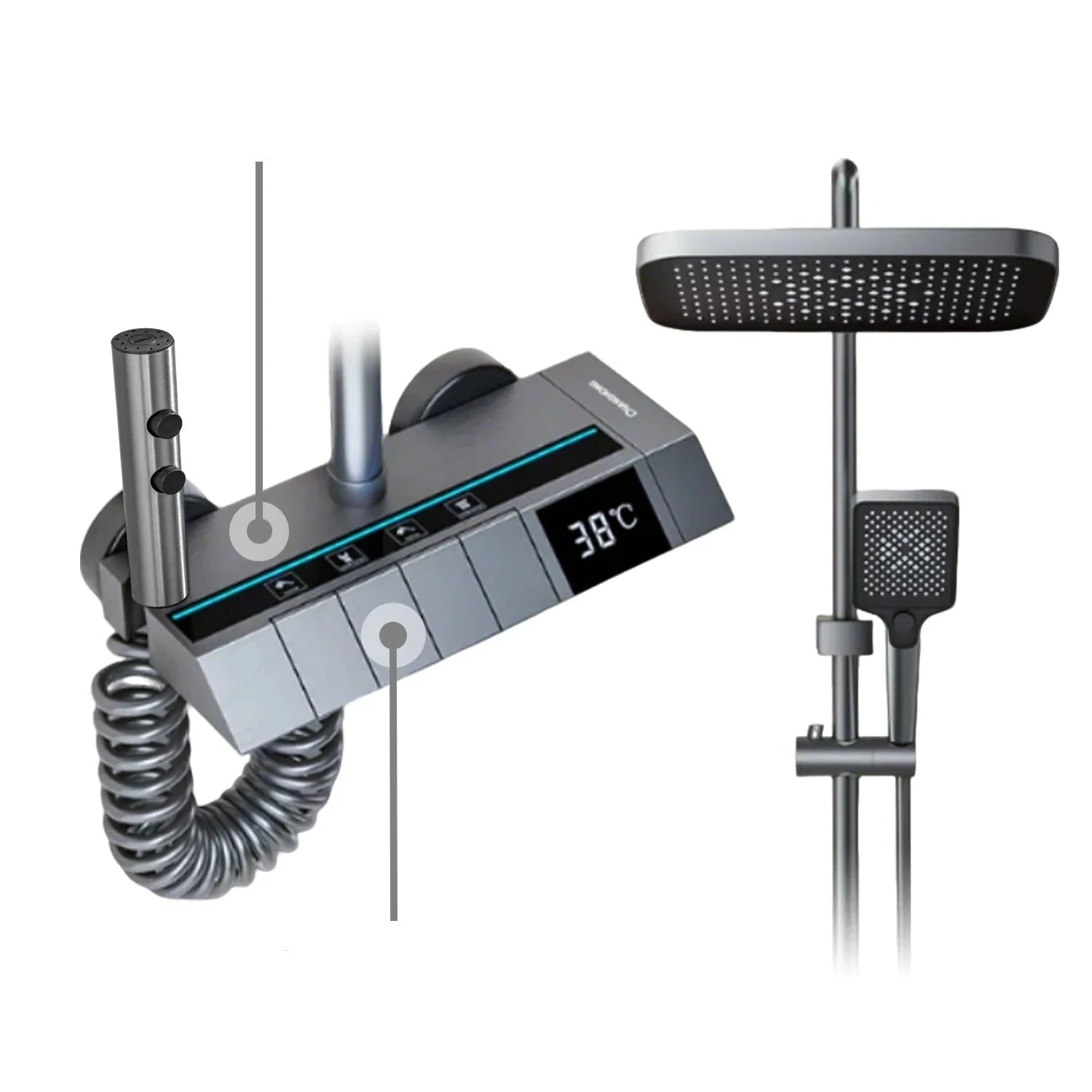colonne de Douche Thermostatique avec Boutons Piano et Affichage Digital - Gris