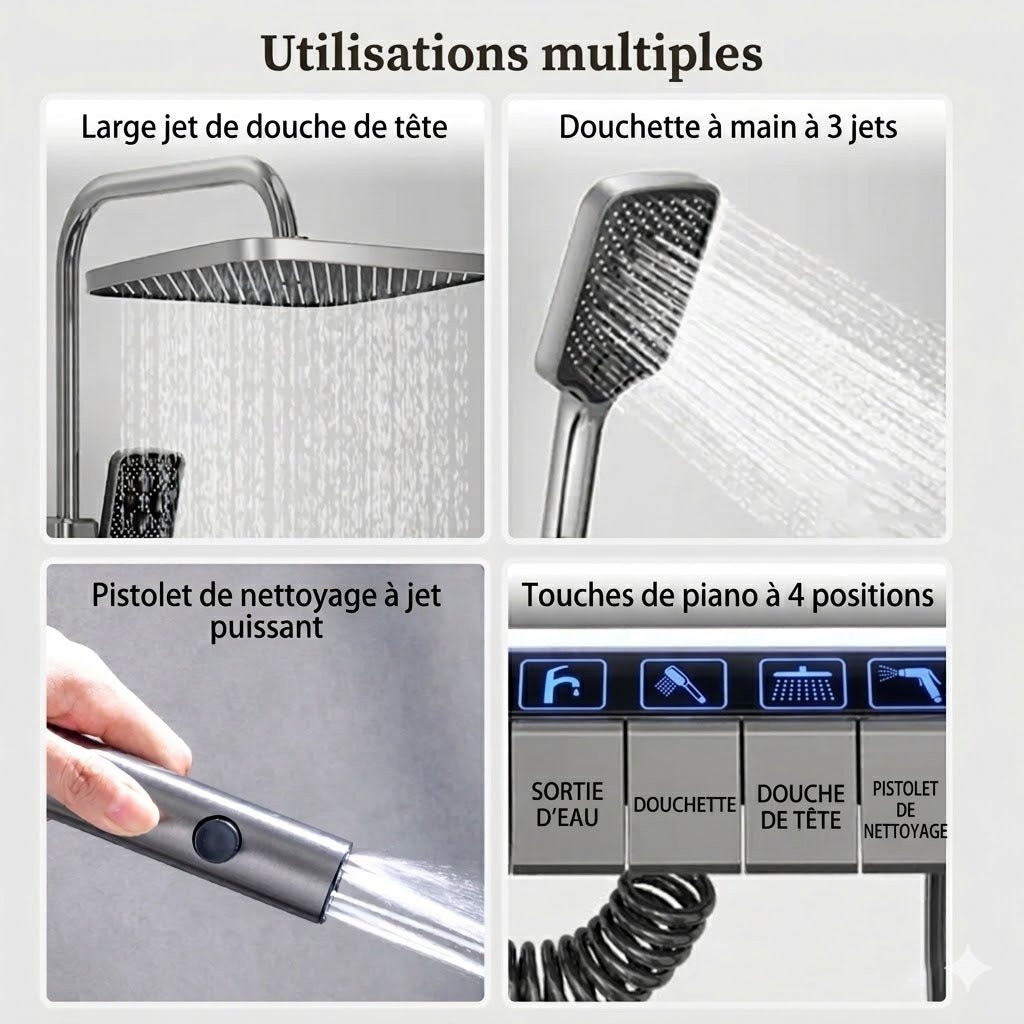 colonne de Douche Thermostatique avec Boutons Piano et Affichage Digital - Noir et gris
