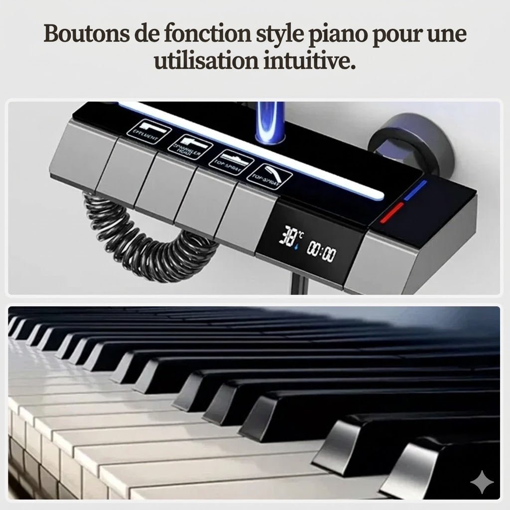 colonne de Douche Thermostatique avec Boutons Piano et Affichage Digital - Noir et gris