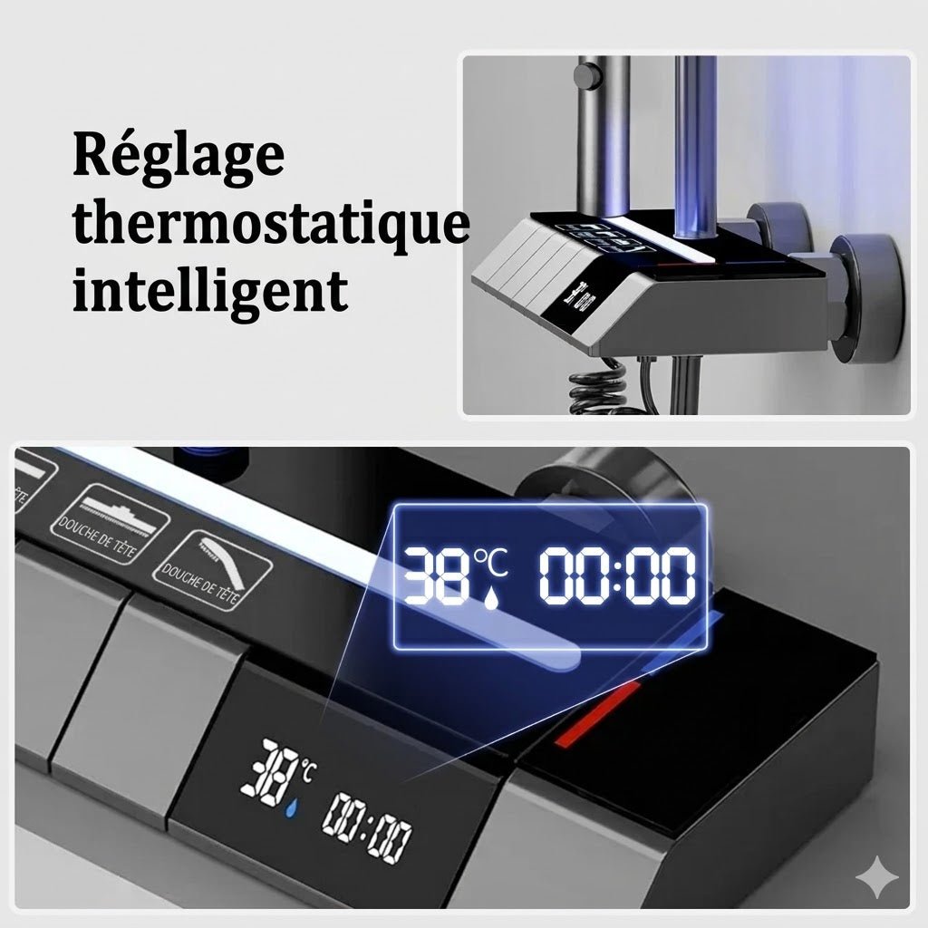 colonne de Douche Thermostatique avec Boutons Piano et Affichage Digital - Noir et gris