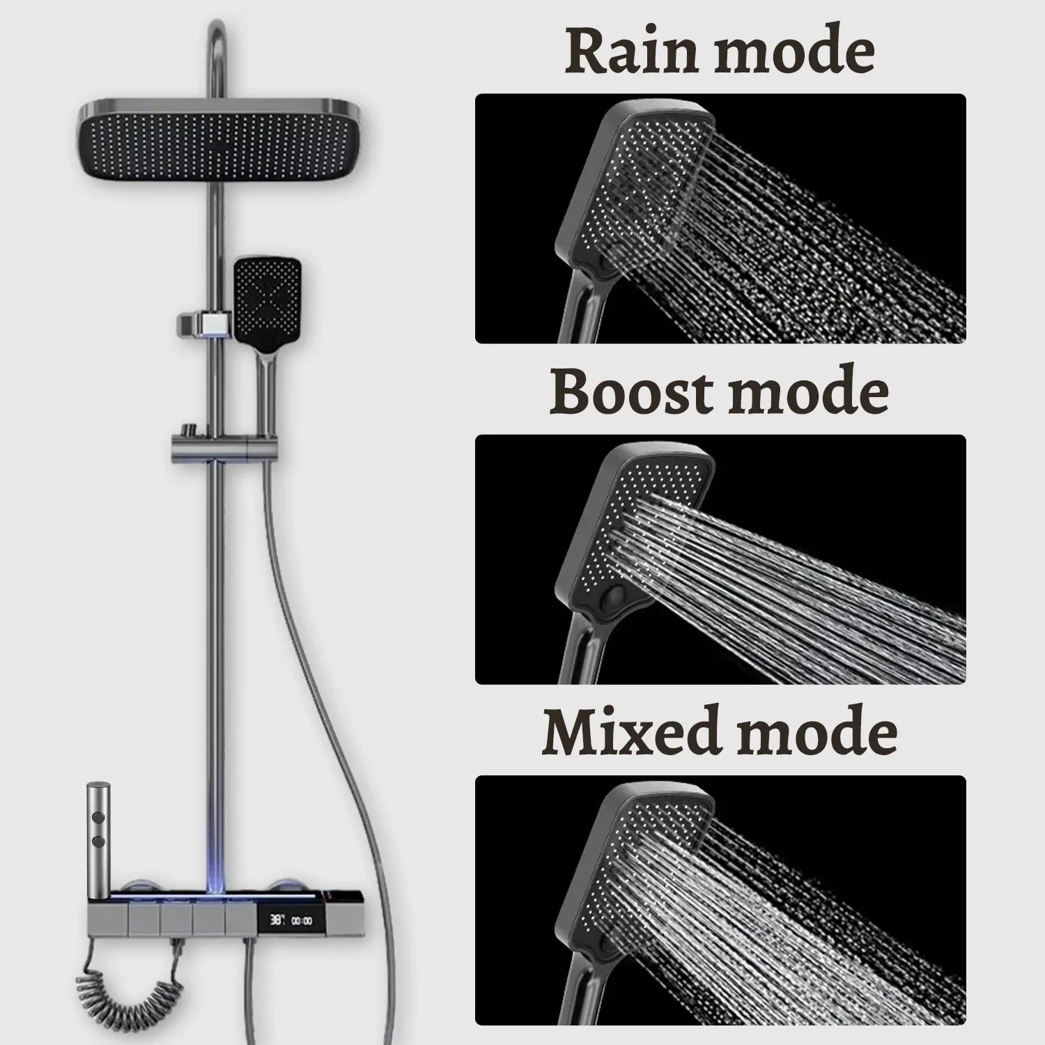 colonne de Douche Thermostatique avec Boutons Piano et Affichage Digital - Noir et gris