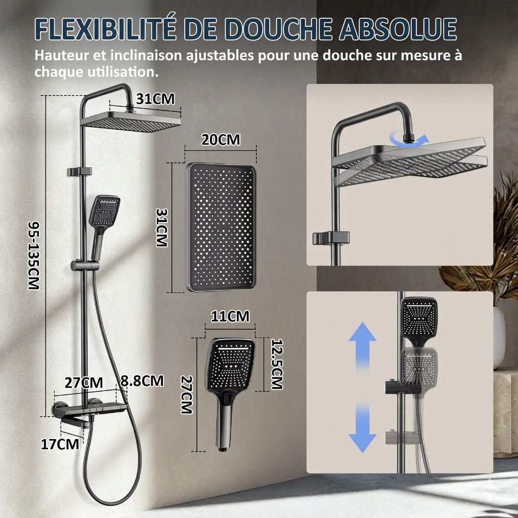 Colonne de Douche Thermostatique Noire Affichage Digital -