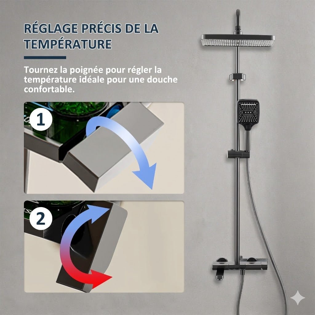 Colonne de Douche Thermostatique Noire Affichage Digital -