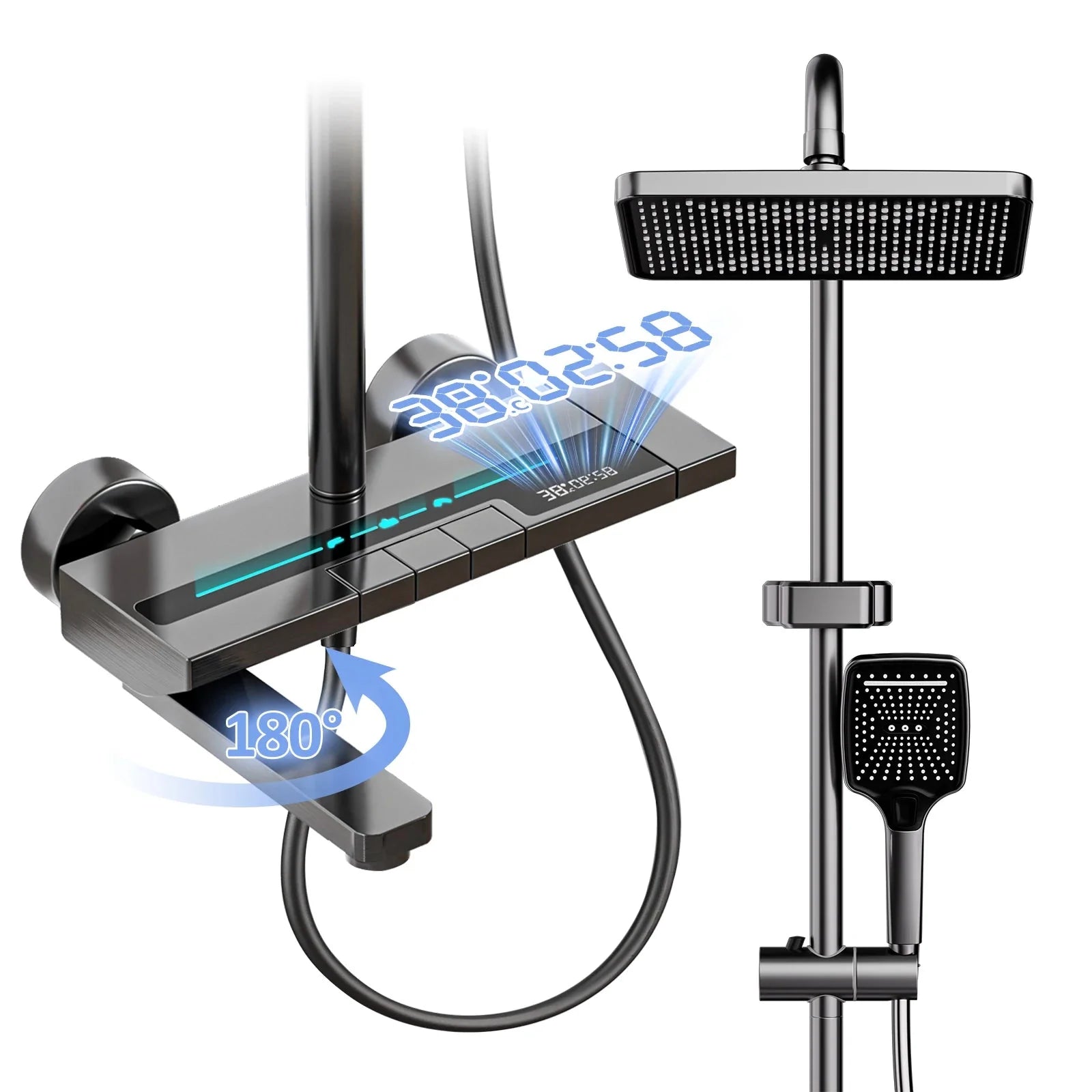 Colonne de Douche Thermostatique Noire Affichage Digital -