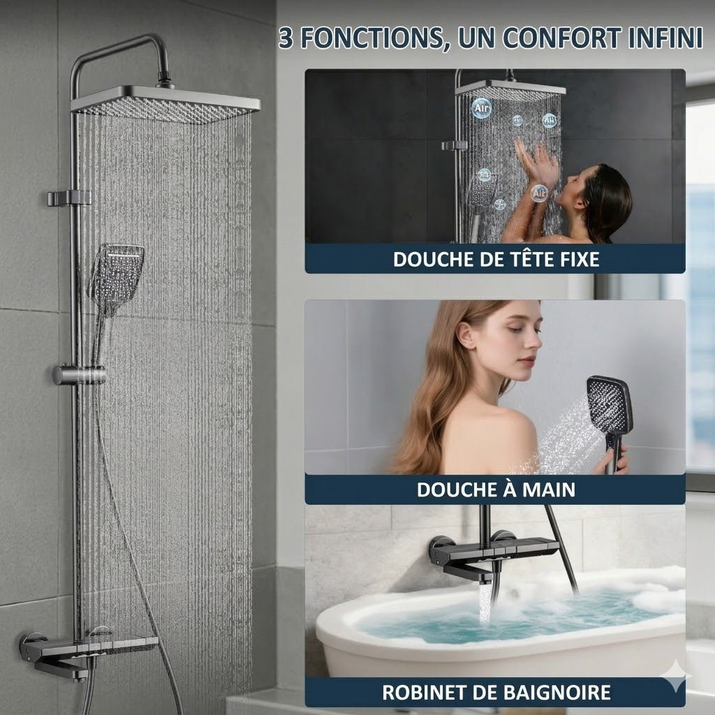 Colonne de Douche Thermostatique Noire Affichage Digital -
