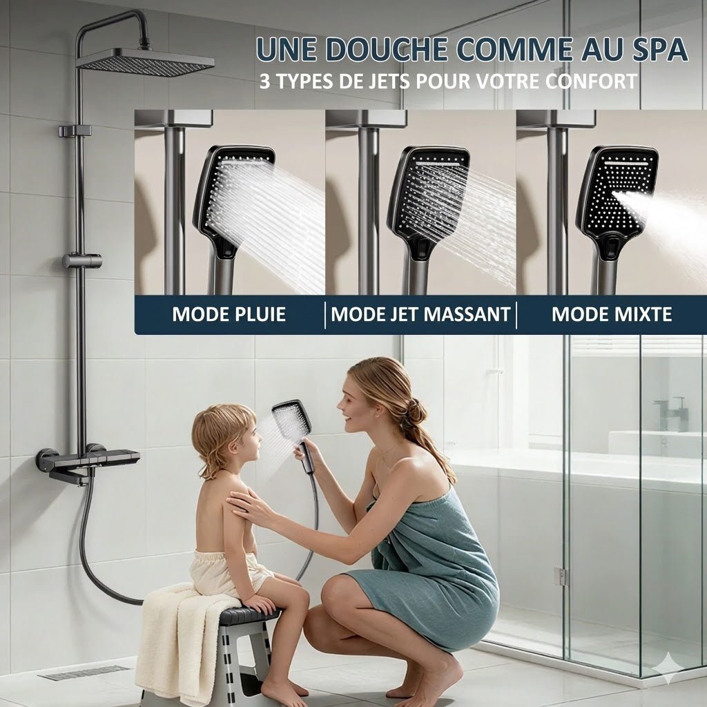 Colonne de Douche Thermostatique Noire Affichage Digital -