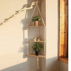 Décoration Étagère d'Angle Suspendue en Corde et Bois - A