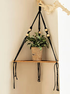 Décoration Étagère d'Angle Suspendue en Corde et Bois - D