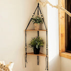 Décoration Étagère d'Angle Suspendue en Corde et Bois - E