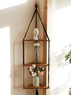 Décoration Étagère d'Angle Suspendue en Corde et Bois - F