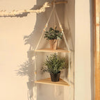 Décoration Étagère d'Angle Suspendue en Corde et Bois - G