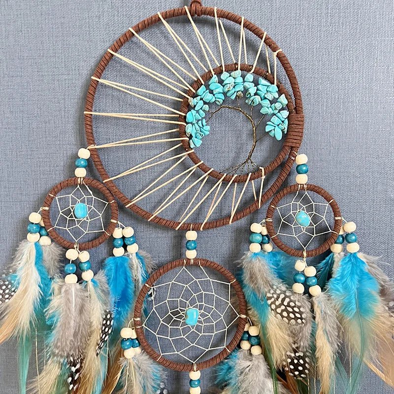 Décoration Murale Attrape - rêve Arbre de Vie et Pierres Turquoise - A