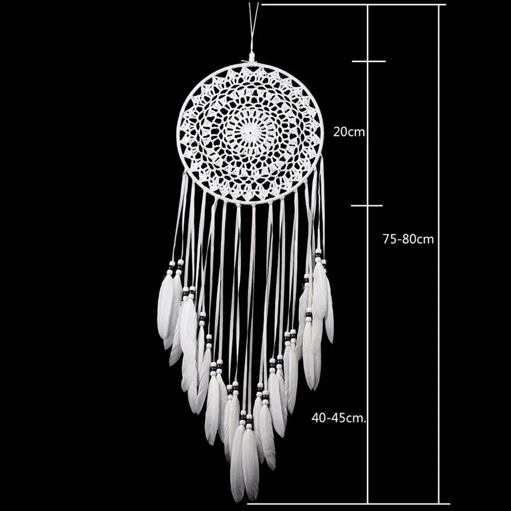 Décoration Murale Attrape - rêve avec Perles et Plumes - Blanc