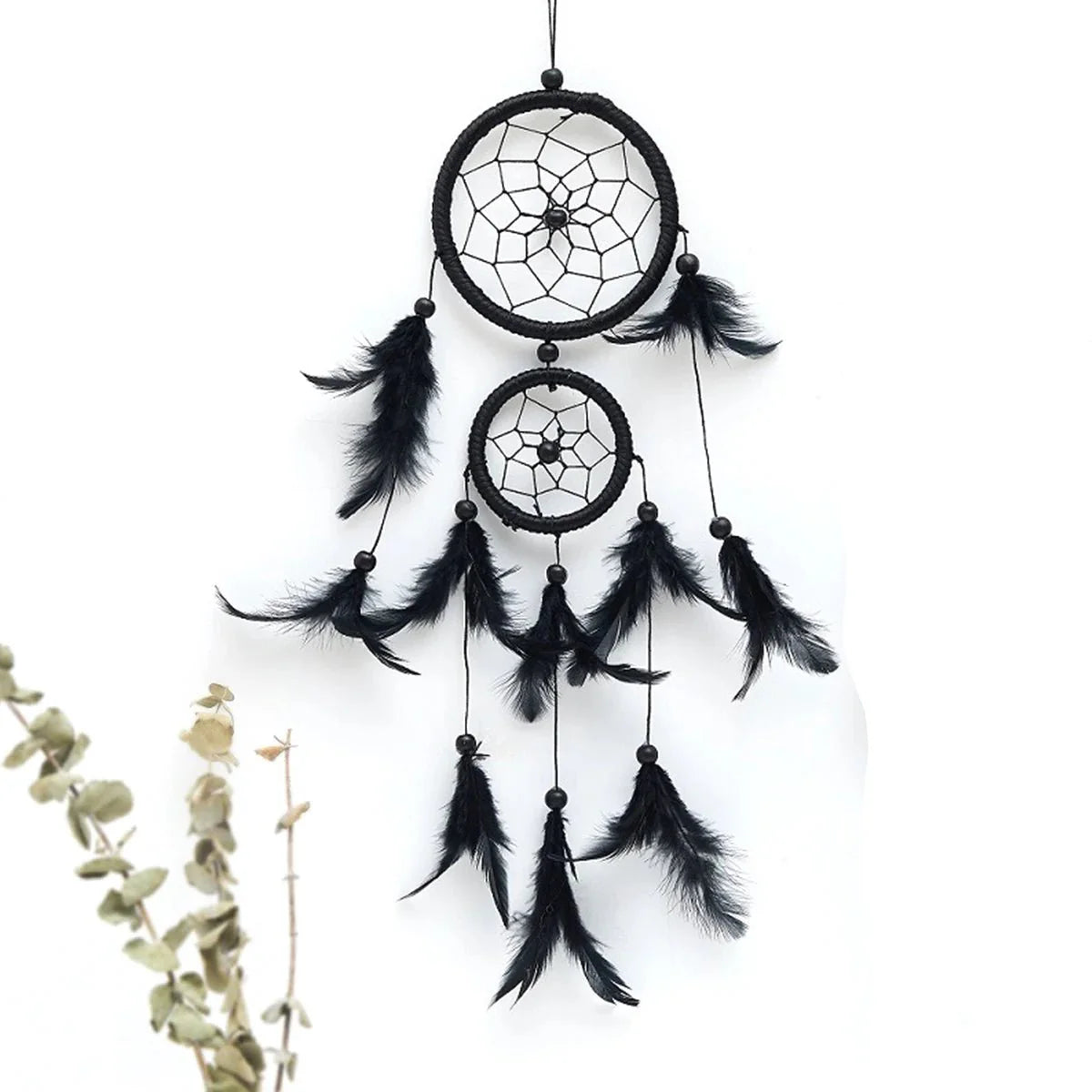Décoration Murale Attrape - rêve avec Perles et Plumes - Noir