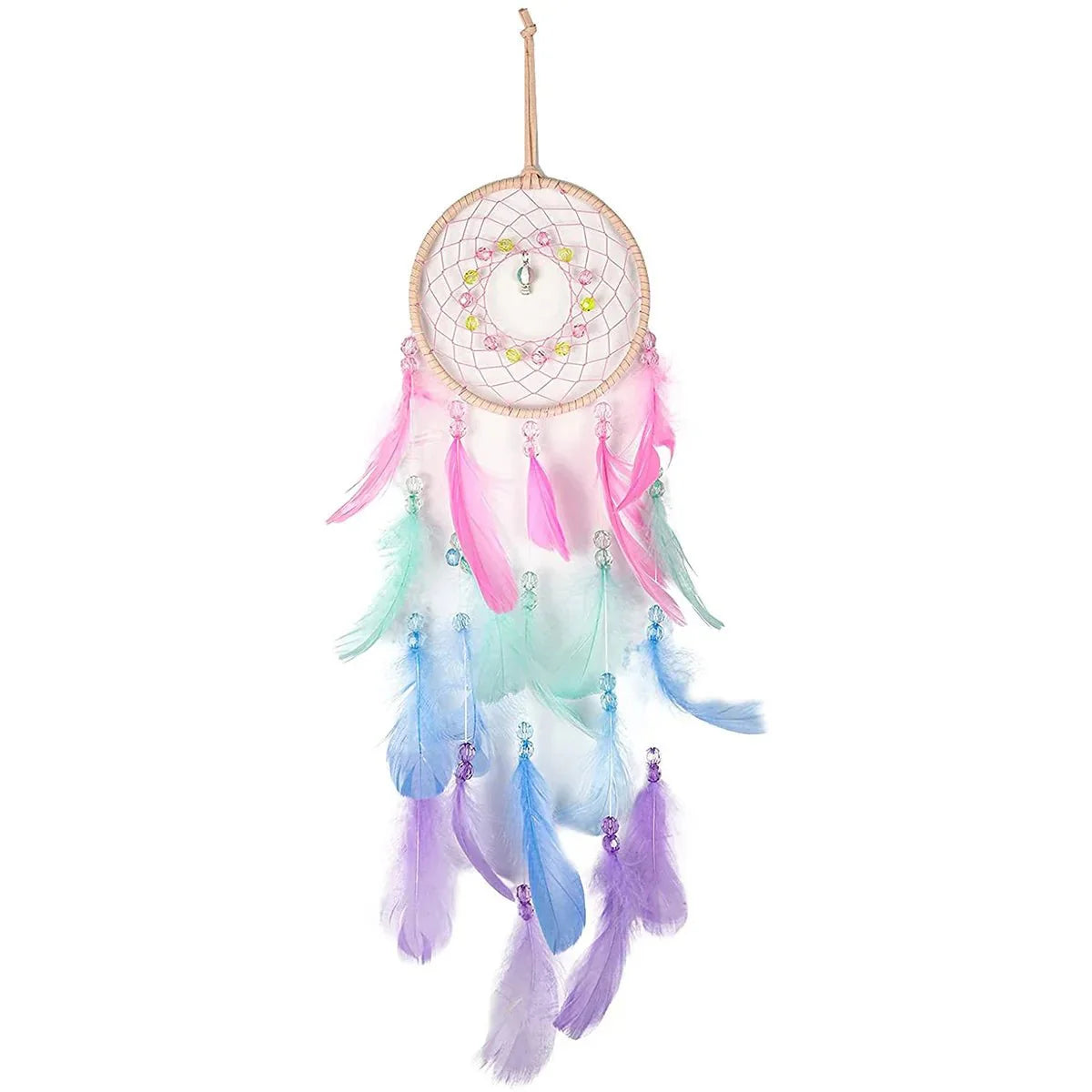 Décoration Murale Attrape - rêve avec Perles et Plumes - Rose