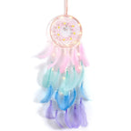 Décoration Murale Attrape - rêve avec Perles et Plumes - Rose avec LED