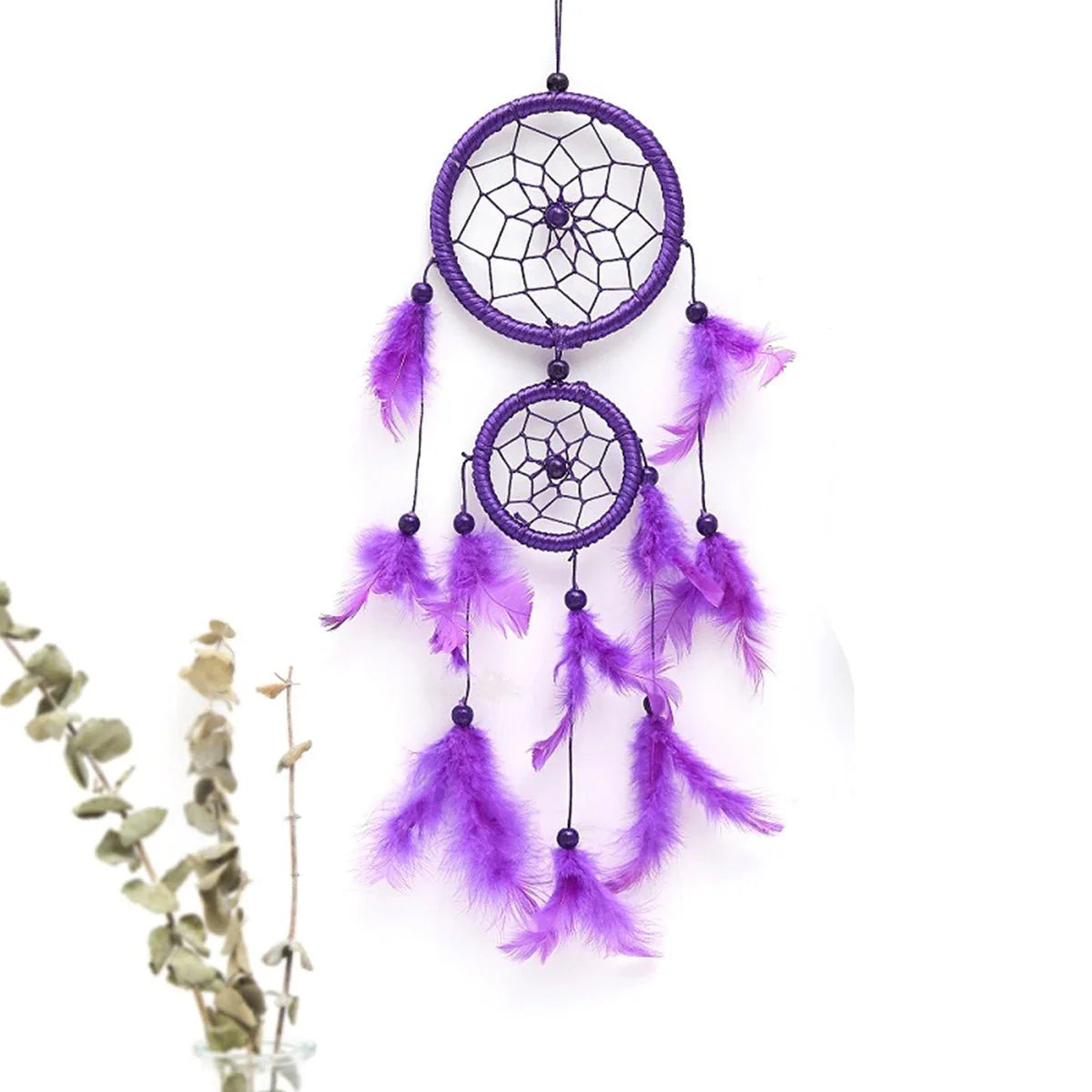 Décoration Murale Attrape - rêve avec Perles et Plumes - Violet