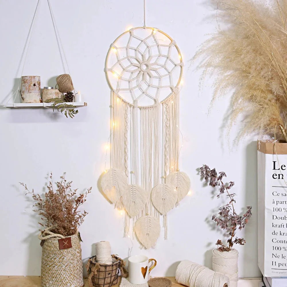 Décoration Murale Attrape Rêve Feuilles Style Scandinave - Marron