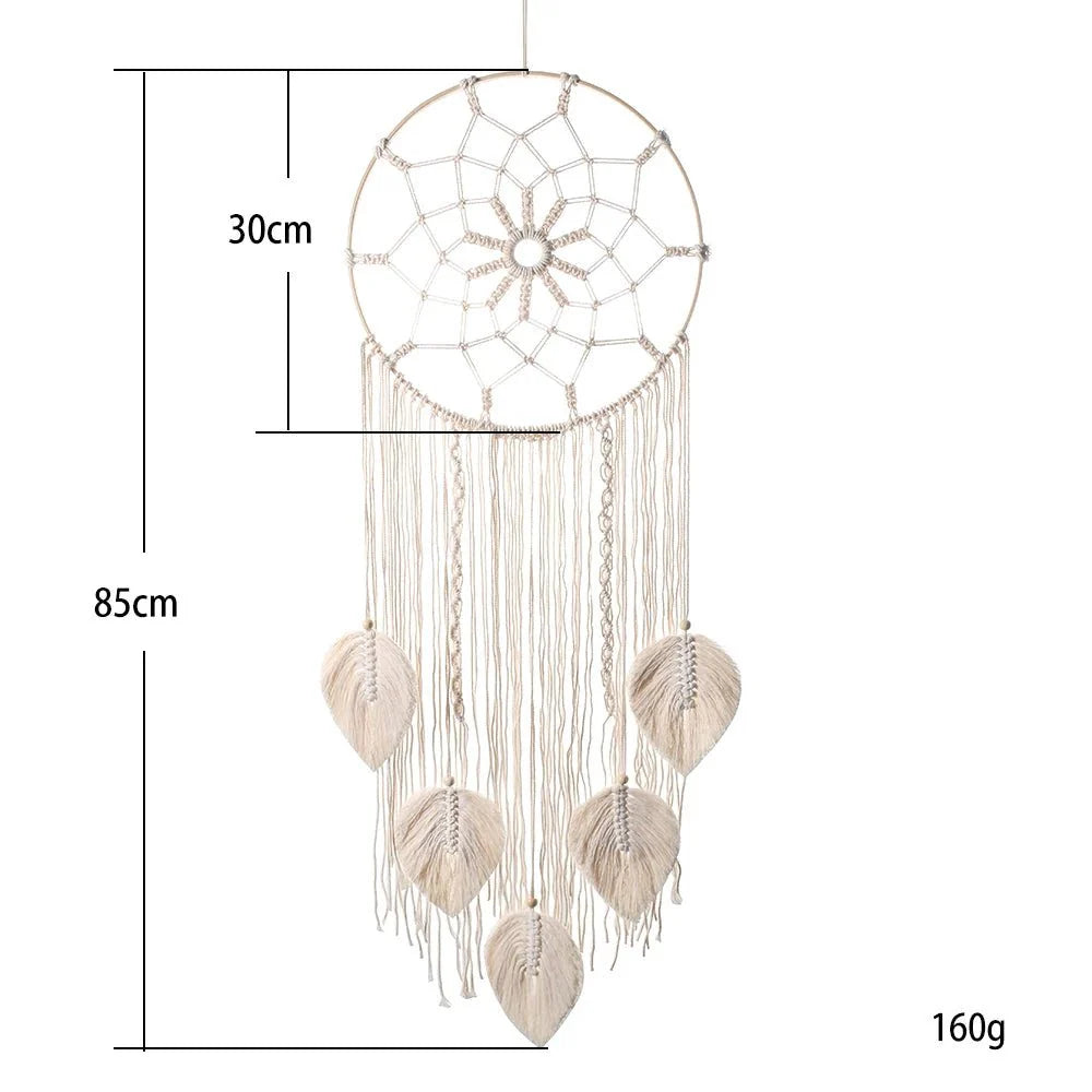 Décoration Murale Attrape Rêve Feuilles Style Scandinave - Marron