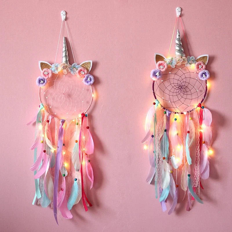 Décoration Murale Attrape - rêve Licorne Lumineux LED - A (Avec lumières)