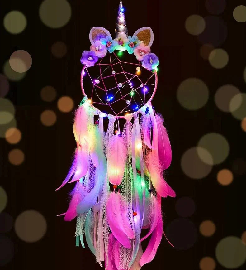 Décoration Murale Attrape - rêve Licorne Lumineux LED - A (Avec lumières)