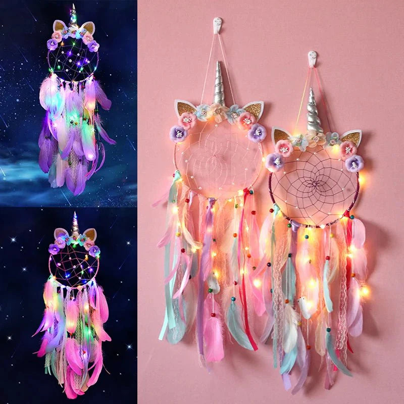 Décoration Murale Attrape - rêve Licorne Lumineux LED - A (Avec lumières)
