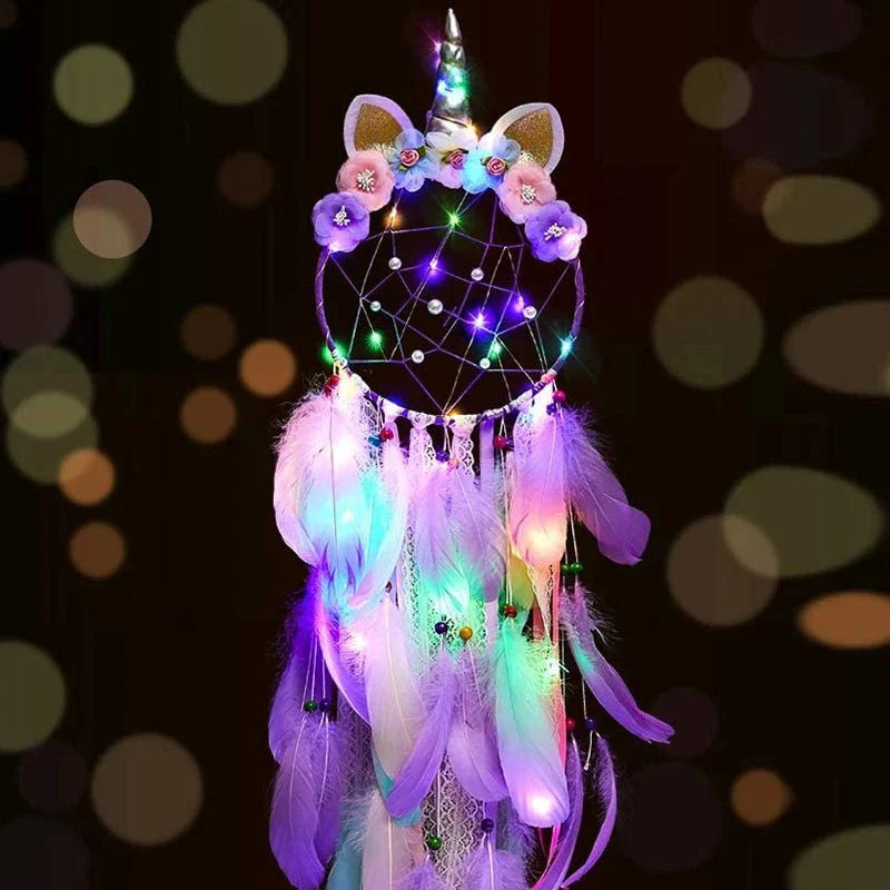 Décoration Murale Attrape - rêve Licorne Lumineux LED - C (Avec lumières)