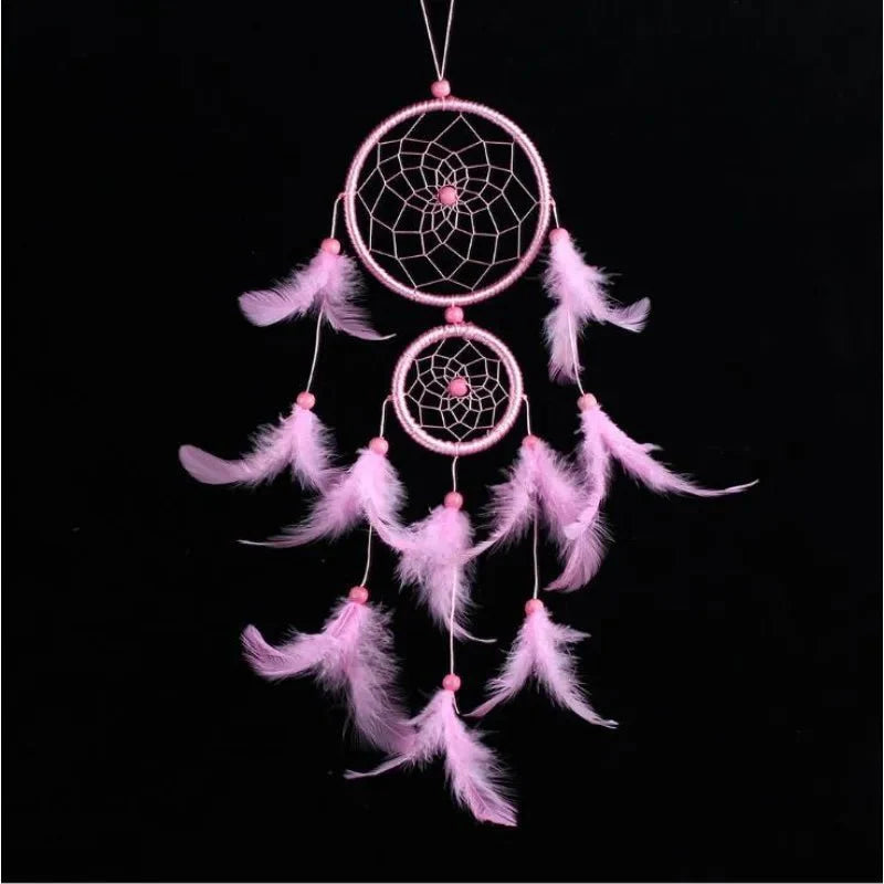 Décoration Murale Attrape - rêve Traditionnel Double Cercle avec Plumes - Blanc