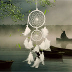 Décoration Murale Attrape - rêve Traditionnel Double Cercle avec Plumes - Blanc