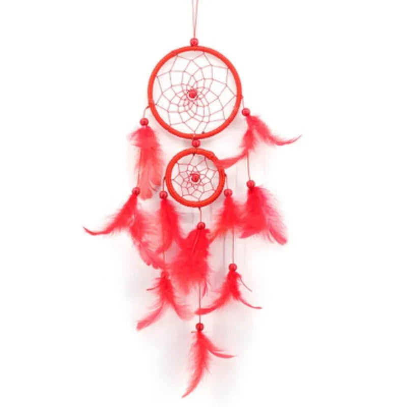 Décoration Murale Attrape - rêve Traditionnel Double Cercle avec Plumes - Blanc