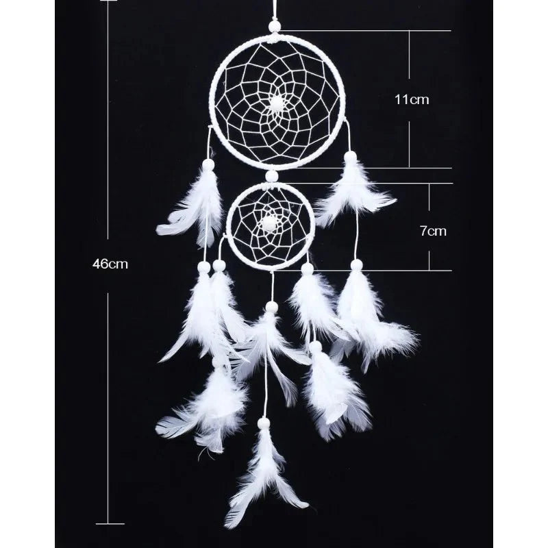 Décoration Murale Attrape - rêve Traditionnel Double Cercle avec Plumes - Blanc