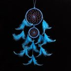 Décoration Murale Attrape - rêve Traditionnel Double Cercle avec Plumes - Bleu