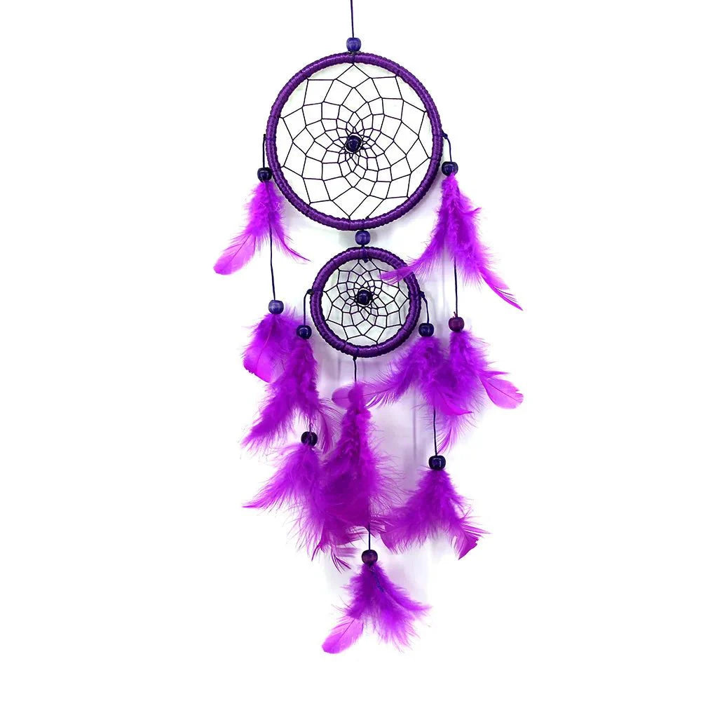 Décoration Murale Attrape - rêve Traditionnel Double Cercle avec Plumes - Violet