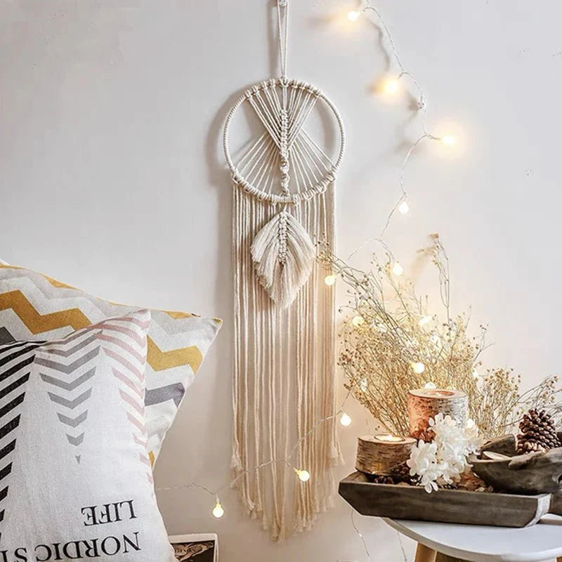 Décoration Murale Attrape - rêves Macramé - Feuille