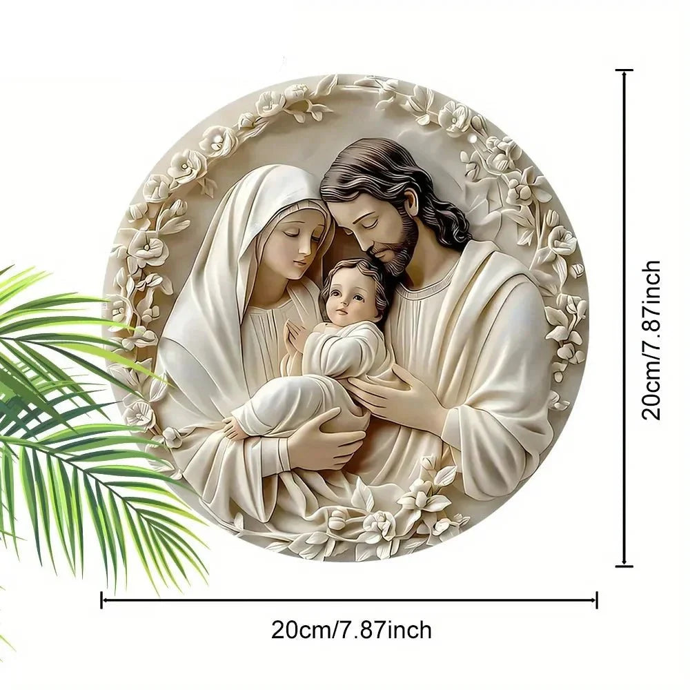 Décoration Murale Chrétienne à Relief Sainte Famille Baptême -