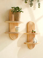 Décoration Murale Étagère Bois Strié Bohème - A
