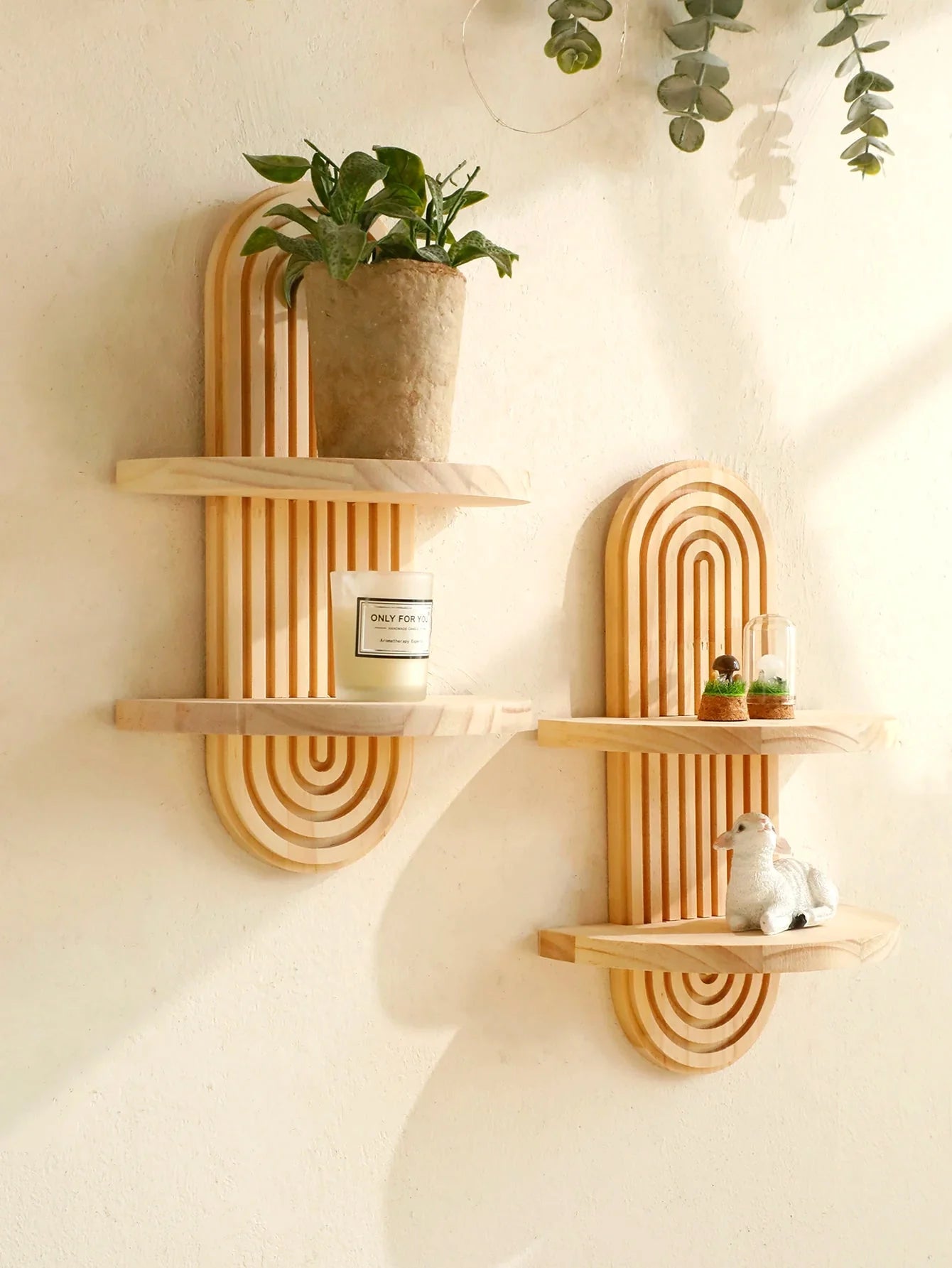 Décoration Murale Étagère Bois Strié Bohème - A