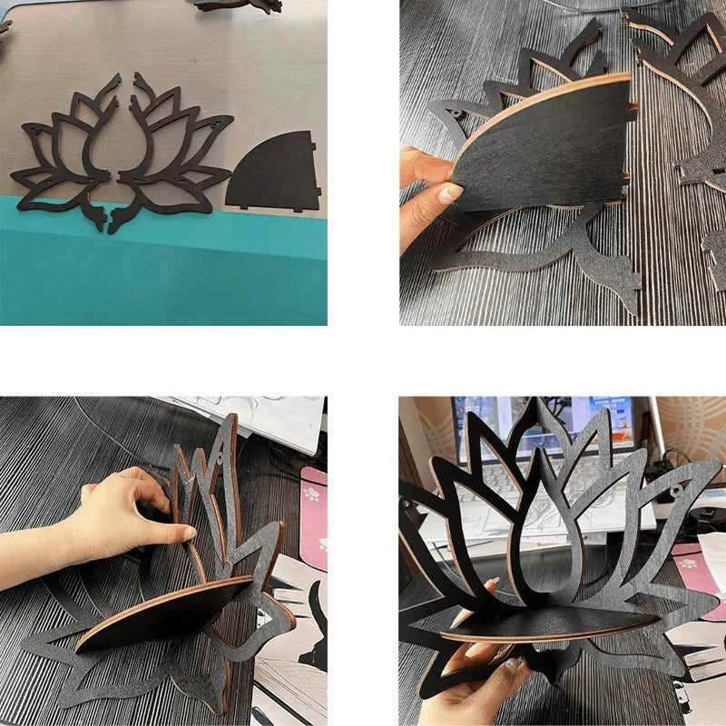Décoration Murale Étagère Lotus en Bois -
