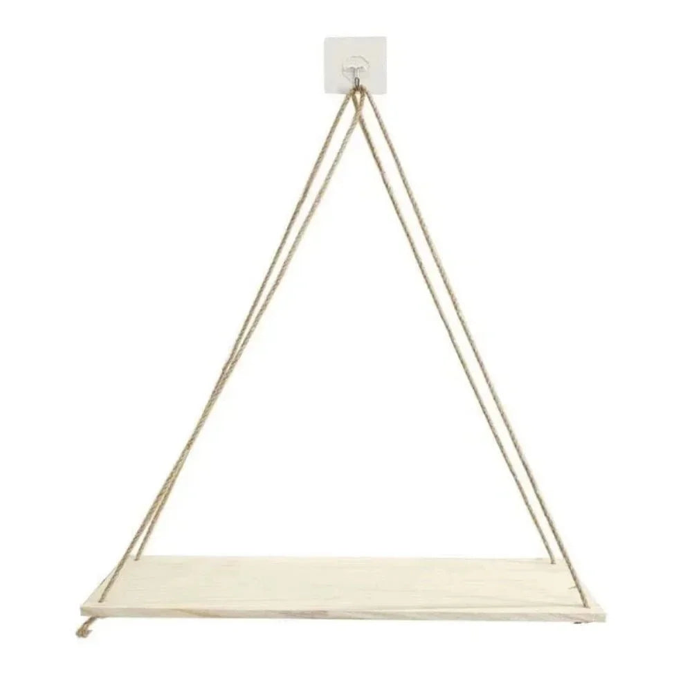 Décoration Murale Étagère Suspendue Type Balançoire en Bois - Blanc