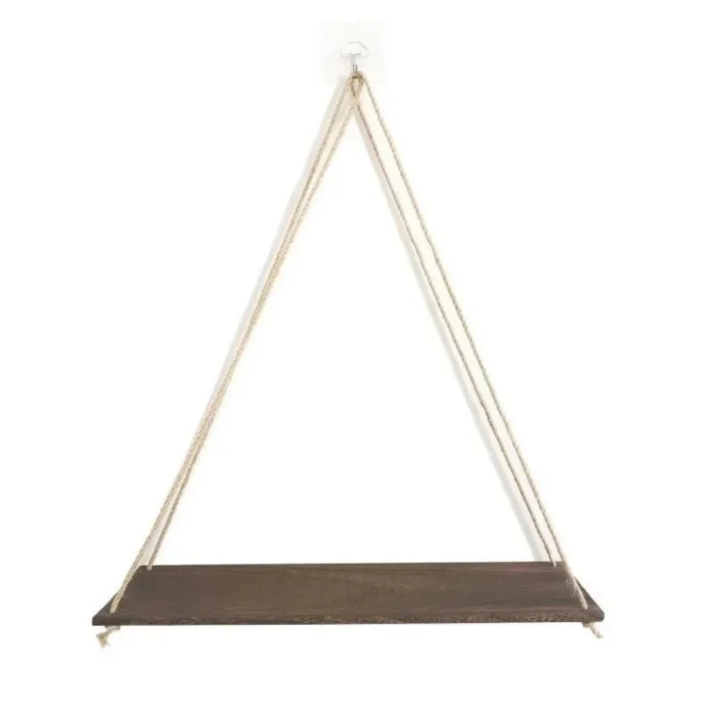 Décoration Murale Étagère Suspendue Type Balançoire en Bois - Marron