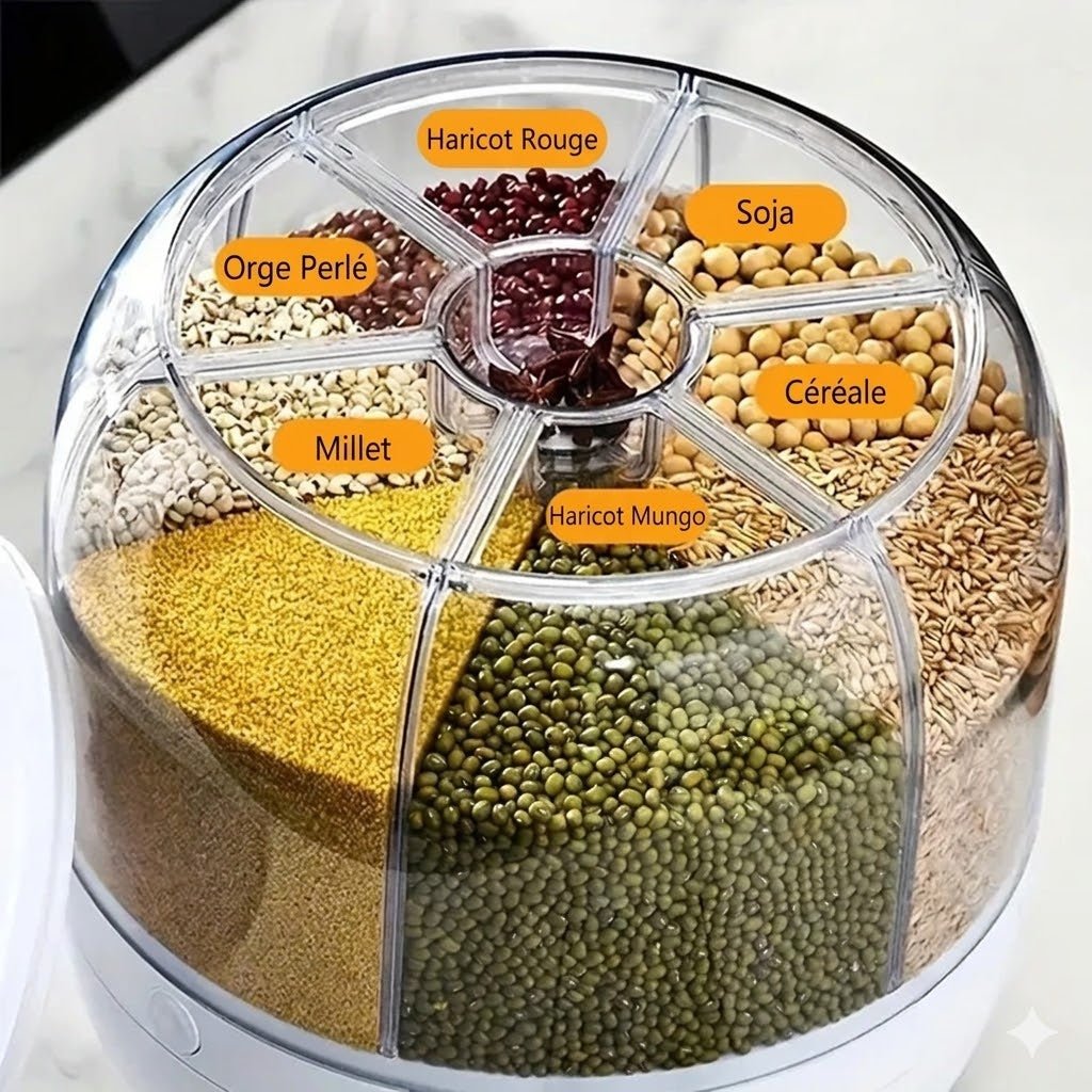Distributeur de Céréales Pâtes et Riz Rotatif à 6 Compartiments -