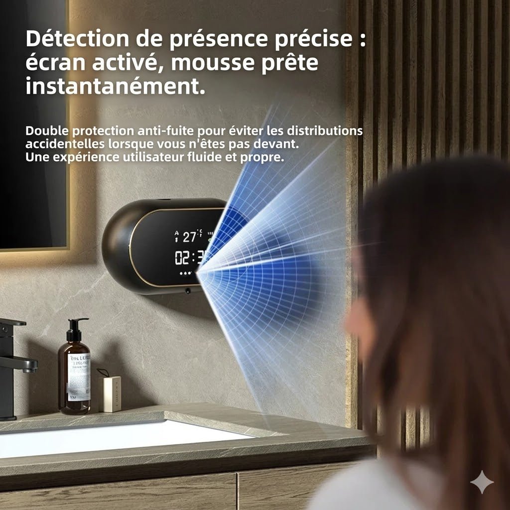 Distributeur Savon Automatique Mural avec Écran Digital - Noir