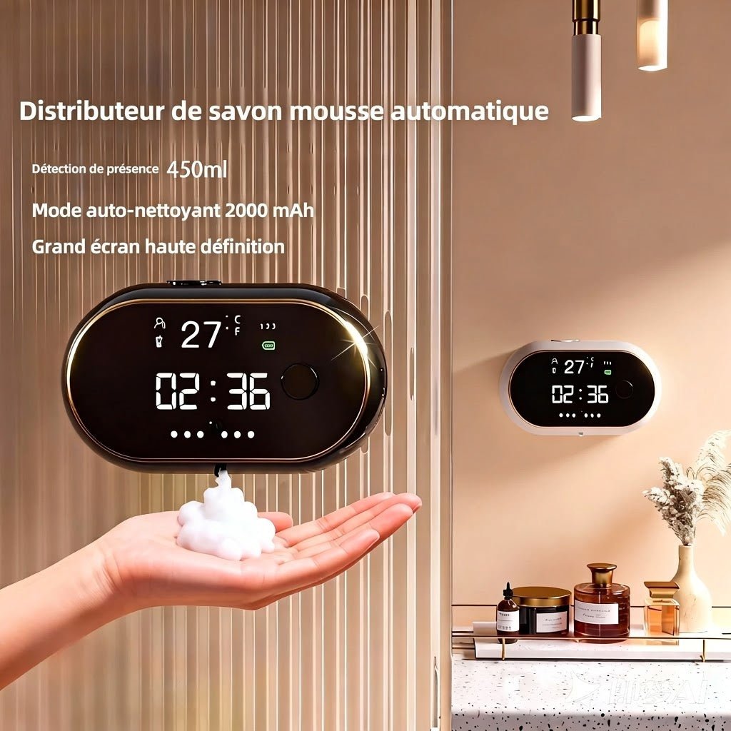 Distributeur Savon Automatique Mural avec Écran Digital - Noir